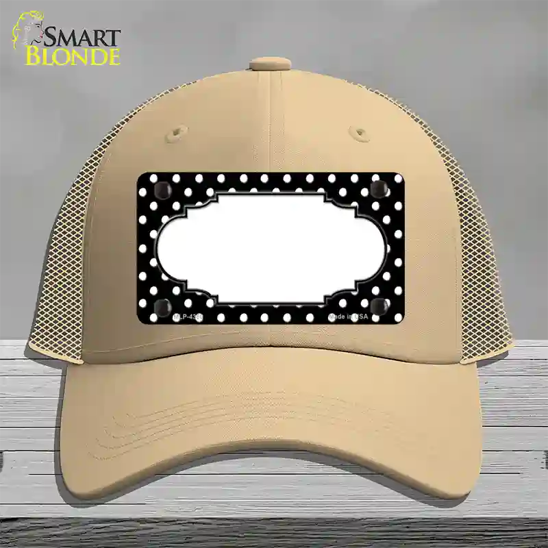 Scallop Black White Polka Dot Novelty License Plate Hat Mesh / Khaki