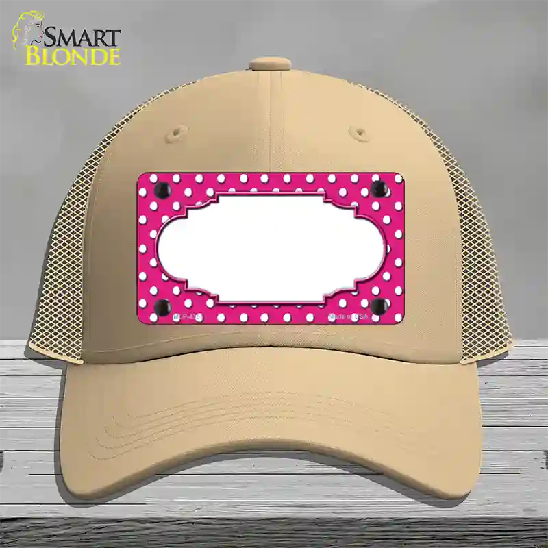 Scallop Pink White Polka Dot Novelty License Plate Hat Mesh / Khaki