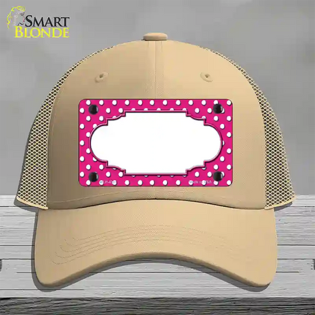 Scallop Pink White Polka Dot Novelty License Plate Hat Mesh / Khaki