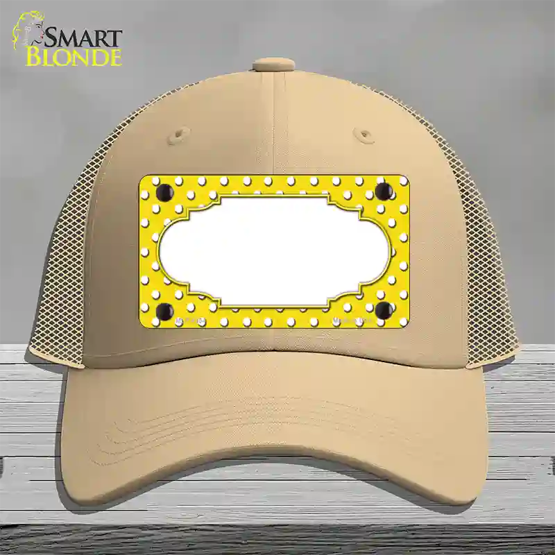 Scallop Yellow White Polka Dot Novelty License Plate Hat Mesh / Khaki