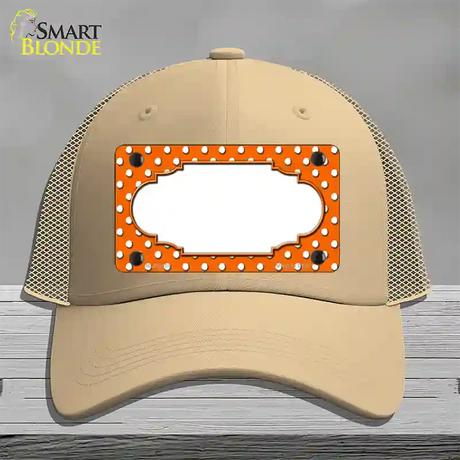 Scallop Orange White Polka Dot Novelty License Plate Hat Mesh / Khaki