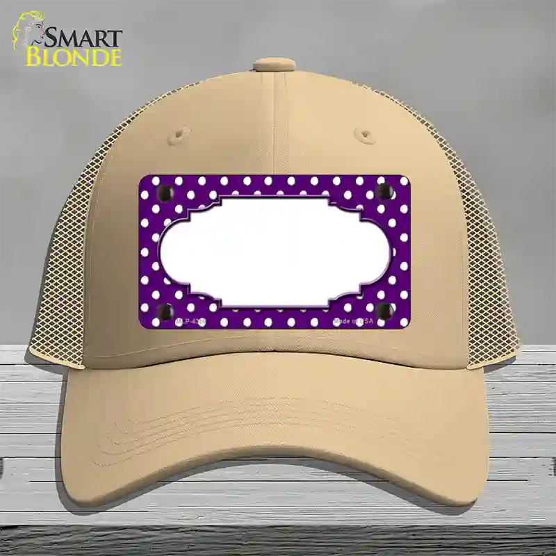 Scallop Purple White Polka Dot Novelty License Plate Hat Mesh / Khaki