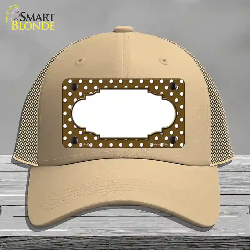 Scallop Brown White Polka Dot Novelty License Plate Hat Mesh / Khaki