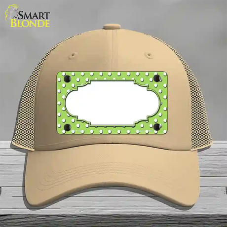 Scallop Lime Green White Polka Dot Novelty License Plate Hat Mesh / Khaki