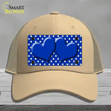 Blue White Polka Dot Center Hearts Novelty License Plate Hat Mesh / Khaki