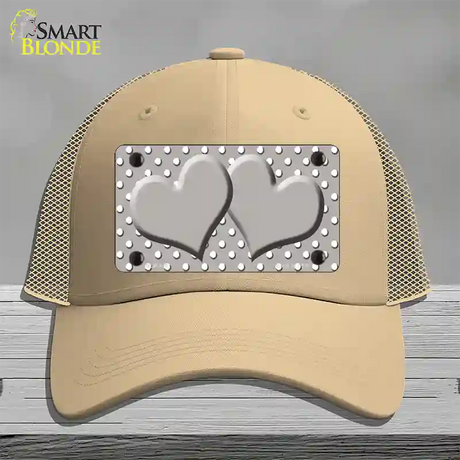 Grey White Polka Dot Center Hearts Novelty License Plate Hat Mesh / Khaki