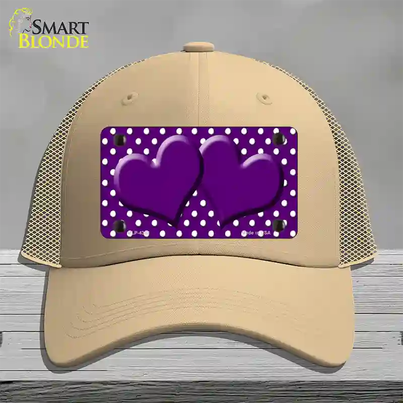 Purple White Polka Dot Center Hearts Novelty License Plate Hat Mesh / Khaki