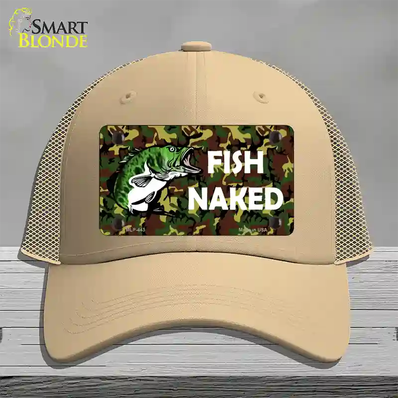 Fish Naked Novelty License Plate Hat Mesh / Khaki