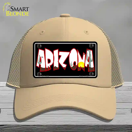 Arizona Black Novelty License Plate Hat Mesh / Khaki