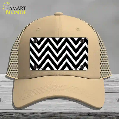 Black White Large Chevron Novelty License Plate Hat Mesh / Khaki