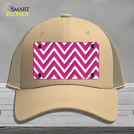 Pink White Large Chevron Novelty License Plate Hat Mesh / Khaki