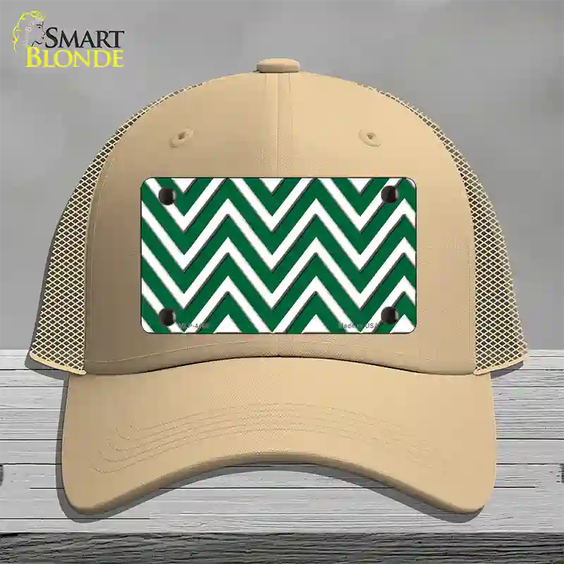 Green White Large Chevron Novelty License Plate Hat Mesh / Khaki