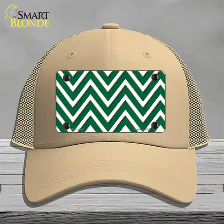 Green White Large Chevron Novelty License Plate Hat Mesh / Khaki