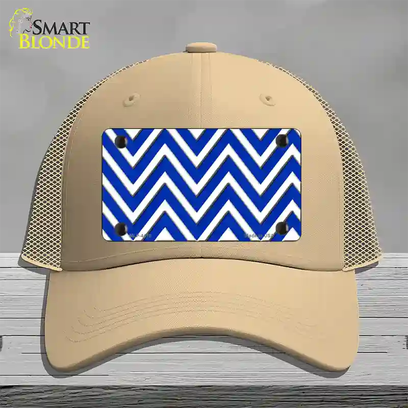 Blue White Large Chevron Novelty License Plate Hat Mesh / Khaki