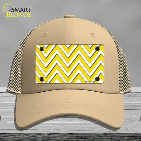 Yellow White Large Chevron Novelty License Plate Hat Mesh / Khaki