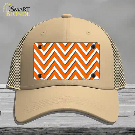 Orange White Large Chevron Novelty License Plate Hat Mesh / Khaki