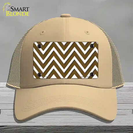 Brown White Large Chevron Novelty License Plate Hat Mesh / Khaki