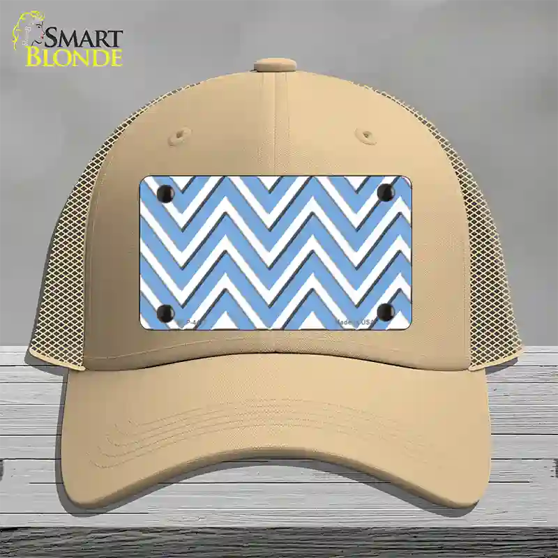 Light Blue White Large Chevron Novelty License Plate Hat Mesh / Khaki