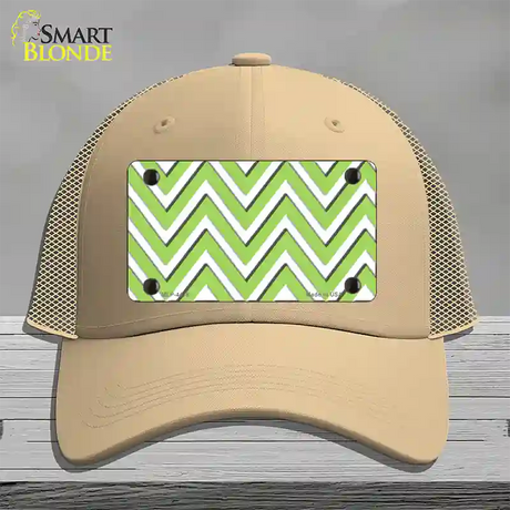 Lime Green White Large Chevron Novelty License Plate Hat Mesh / Khaki