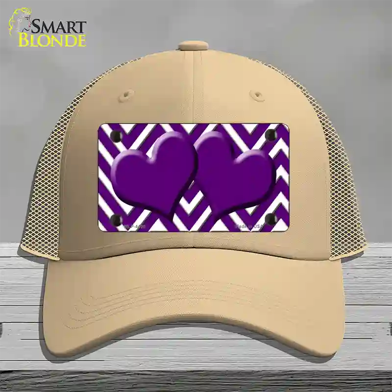 Purple White Large Chevron Purple Center Hearts Novelty License Plate Hat Mesh / Khaki