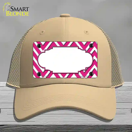 Pink White Chevon Center Scallop Novelty License Plate Hat Mesh / Khaki