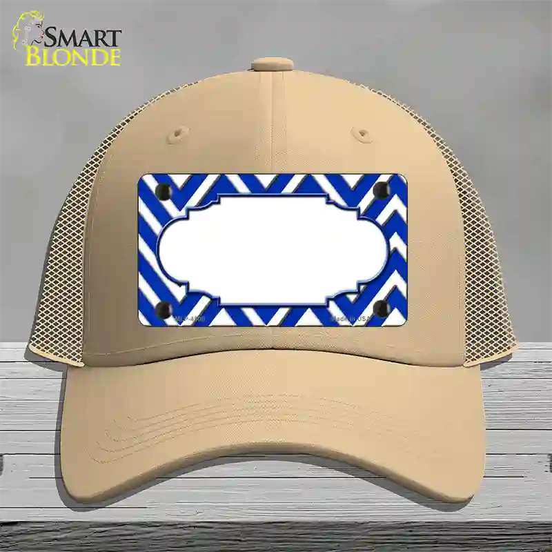 Blue White Large Chevron Center Scallop Novelty License Plate Hat Mesh / Khaki