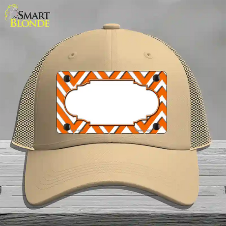 Orange White Large Chevron Center Scallop Novelty License Plate Hat Mesh / Khaki