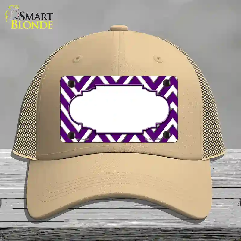 Purple White Large Chevron Center Scallop Novelty License Plate Hat Mesh / Khaki