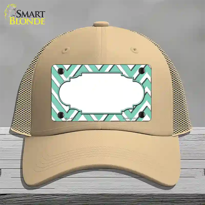 Mint White Large Chevron Center Scallop Novelty License Plate Hat Mesh / Khaki