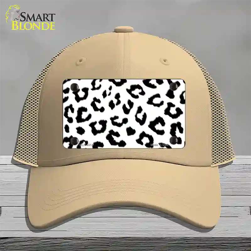 White Black Cheetah Novelty License Plate Hat Mesh / Khaki