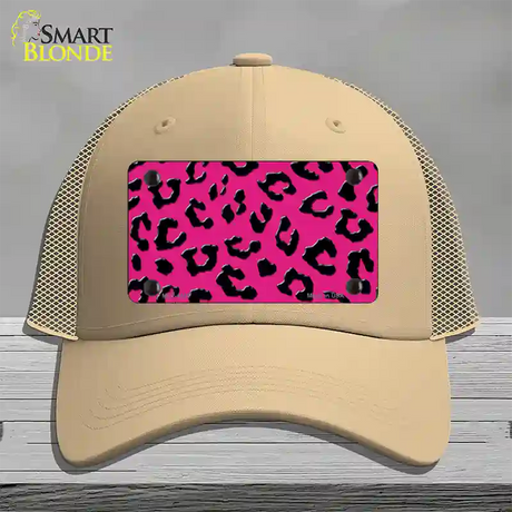 Pink Black Cheetah Novelty License Plate Hat Mesh / Khaki