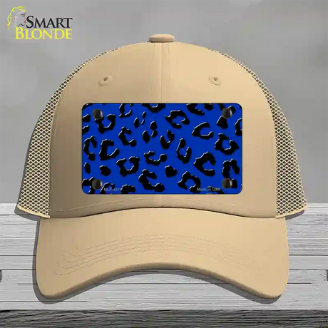 Blue Black Cheetah Novelty License Plate Hat Mesh / Khaki