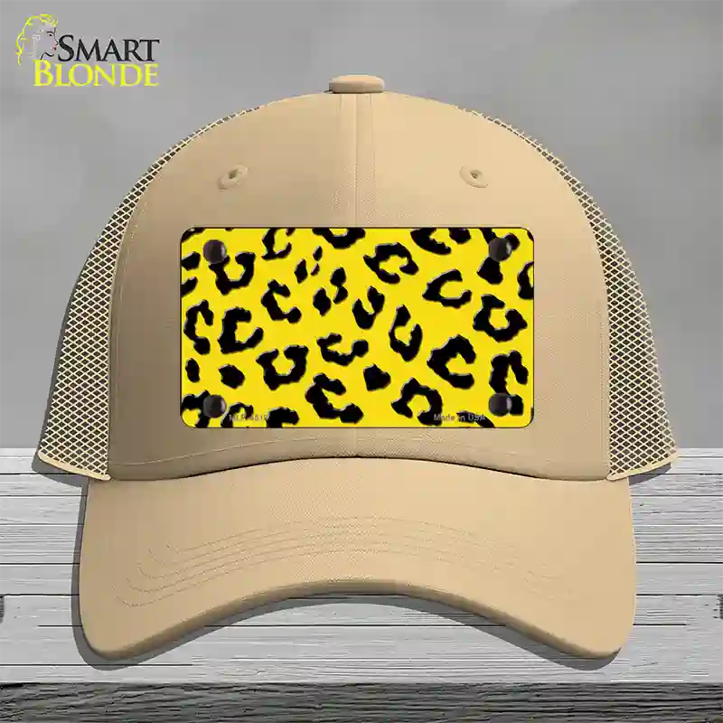 Yellow Black Cheetah Novelty License Plate Hat Mesh / Khaki