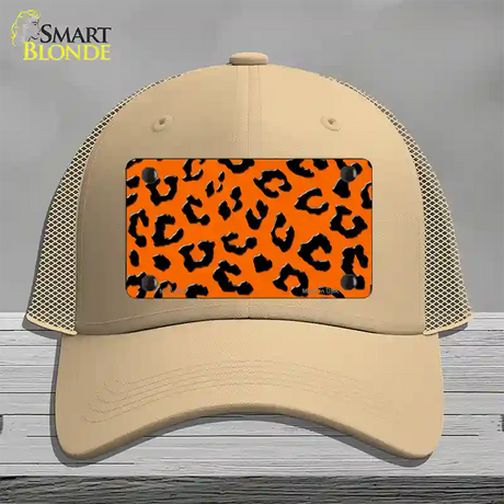 Orange Black Cheetah Novelty License Plate Hat Mesh / Khaki