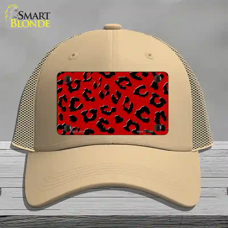 Red Black Cheetah Novelty License Plate Hat Mesh / Khaki