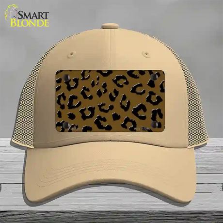 Brown Black Cheetah Novelty License Plate Hat Mesh / Khaki