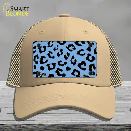 Light Blue Black Cheetah Novelty License Plate Hat Mesh / Khaki