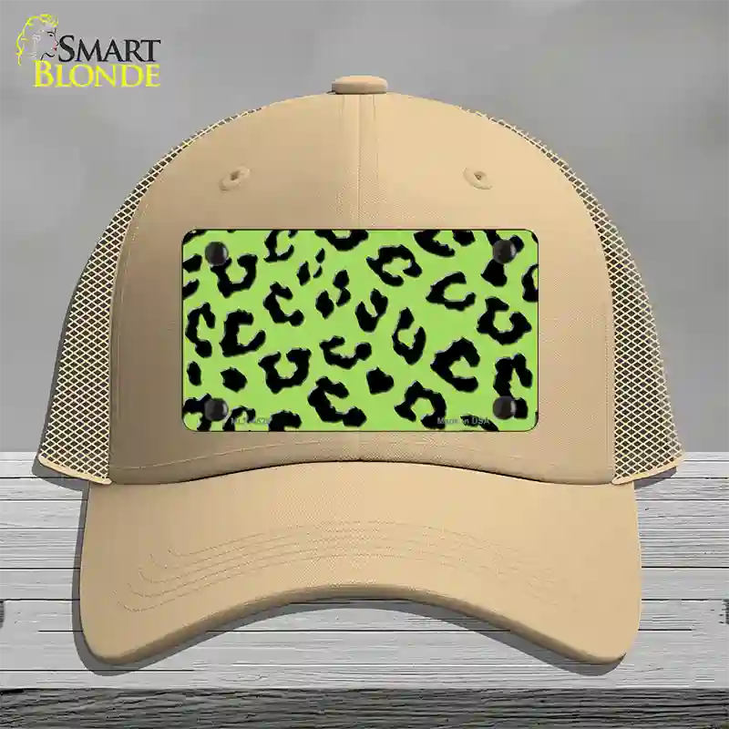 Lime Green Black Cheetah Novelty License Plate Hat Mesh / Khaki