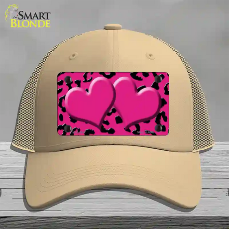 Pink Black Cheetah Pink Center Hearts Novelty License Plate Hat Mesh / Khaki