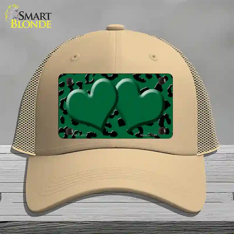 Green Black Cheetah Green Center Hearts Novelty License Plate Hat Mesh / Khaki