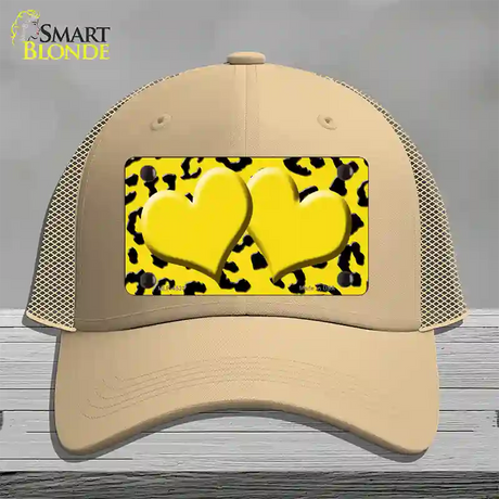 Yellow Black Cheetah Yellow Center Hearts Novelty License Plate Hat Mesh / Khaki