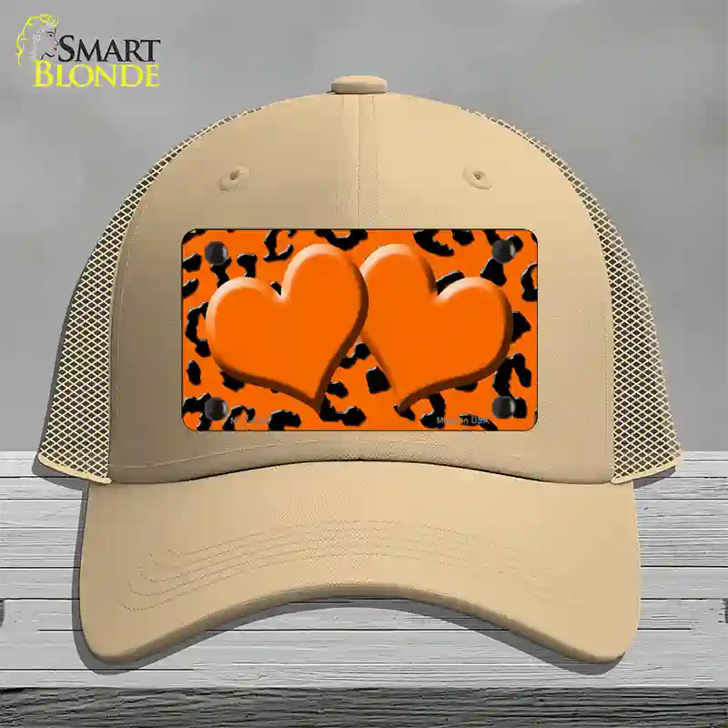 Orange Black Cheetah Orange Center Hearts Novelty License Plate Hat Mesh / Khaki