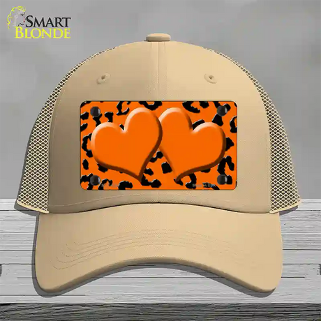 Orange Black Cheetah Orange Center Hearts Novelty License Plate Hat Mesh / Khaki