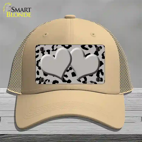 Grey Black Cheetah Gray Center Hearts Novelty License Plate Hat Mesh / Khaki