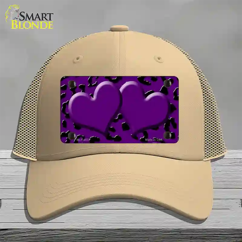 Purple Black Cheetah Purple Center Hearts Novelty License Plate Hat Mesh / Khaki