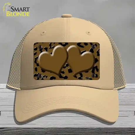 Brown Black Cheetah Brown Center Hearts Novelty License Plate Hat Mesh / Khaki