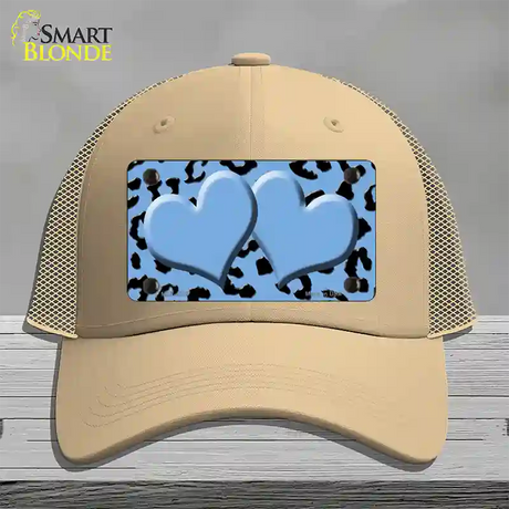 Light Blue Black Cheetah Light Blue Center Hearts Novelty License Plate Hat Mesh / Khaki