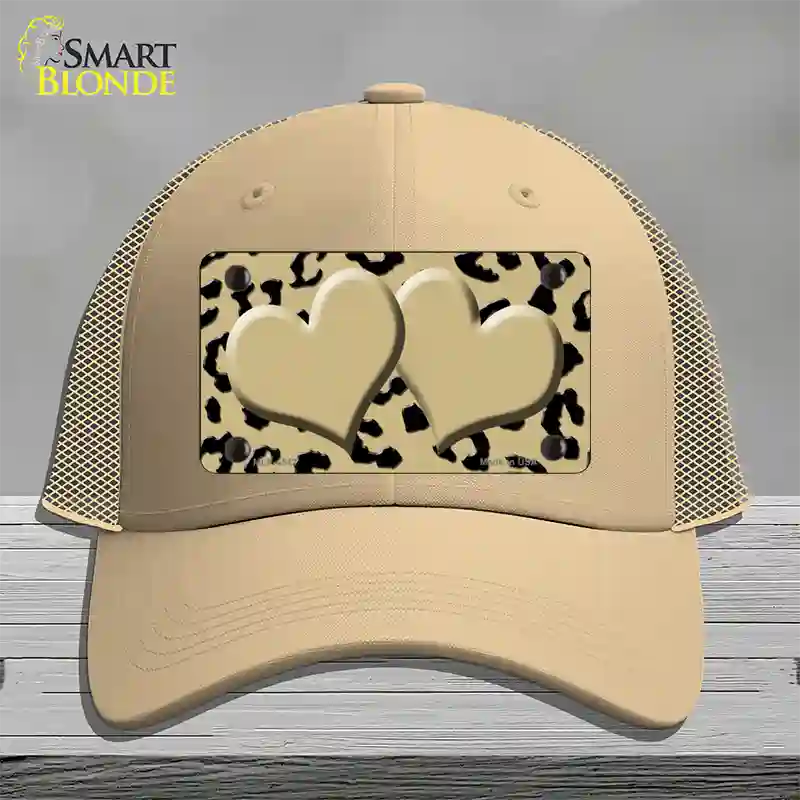 Gold Black Cheetah Gold Center Hearts Novelty License Plate Hat Mesh / Khaki