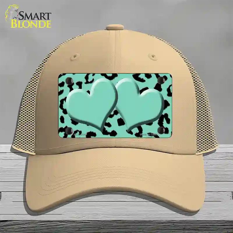 Mint Black Cheetah Mint Center Hearts Novelty License Plate Hat Mesh / Khaki