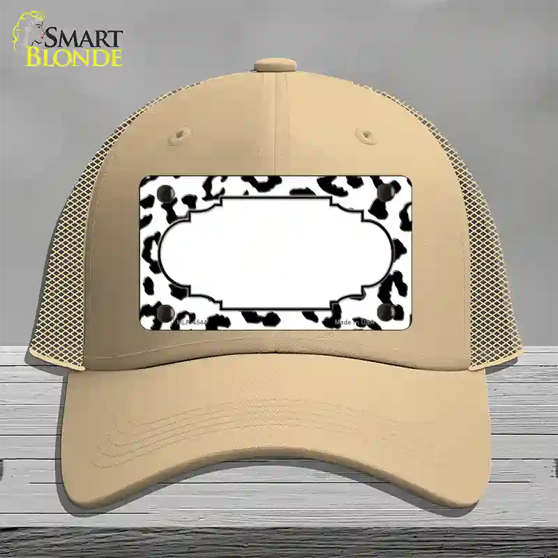 White Black Cheetah Scallop Novelty License Plate Hat Mesh / Khaki